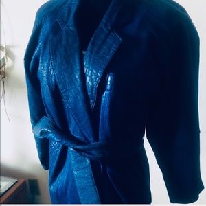 Beautiful blue rich embossed print soft leather.